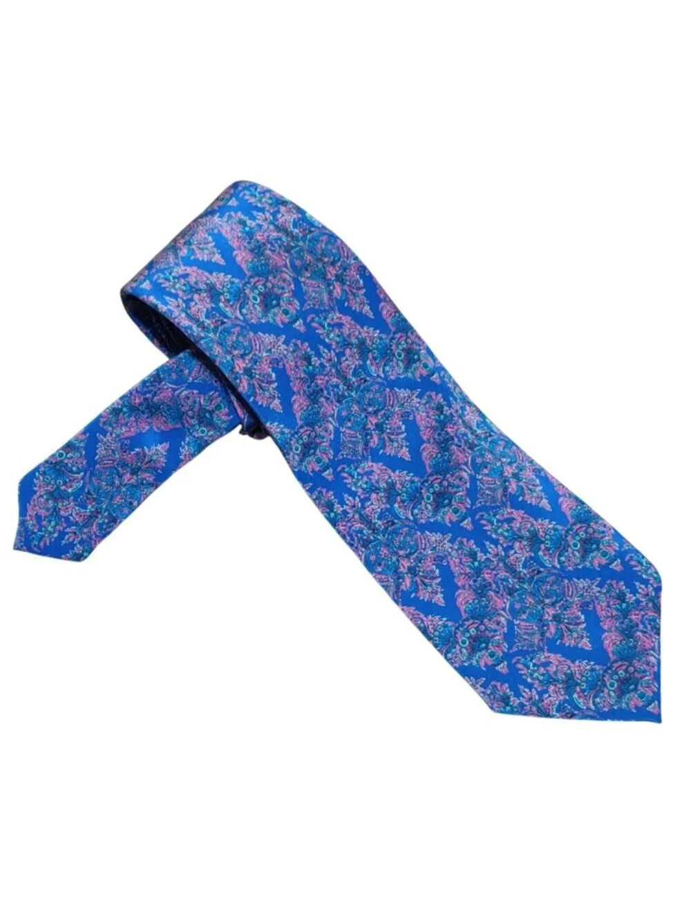 Valentino Garavani Tie Vintage Silk Blue Pink Paisley Damask Floral Italy Made